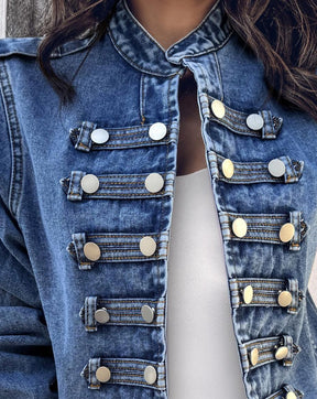 Denim Long Sleeve Outerwear - Stylischer Übergangsjacke für den Herbst