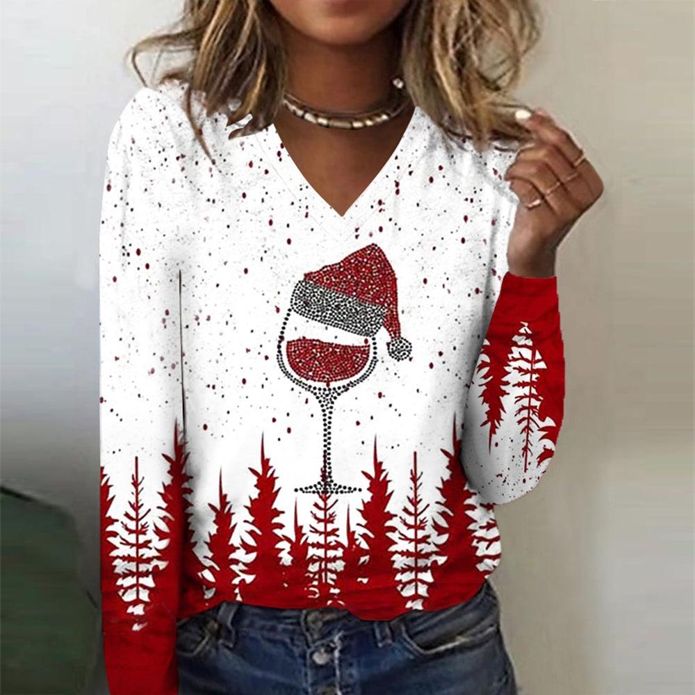 Weihnachtliches Wine-Lover Longsleeve Top für Winterpartys