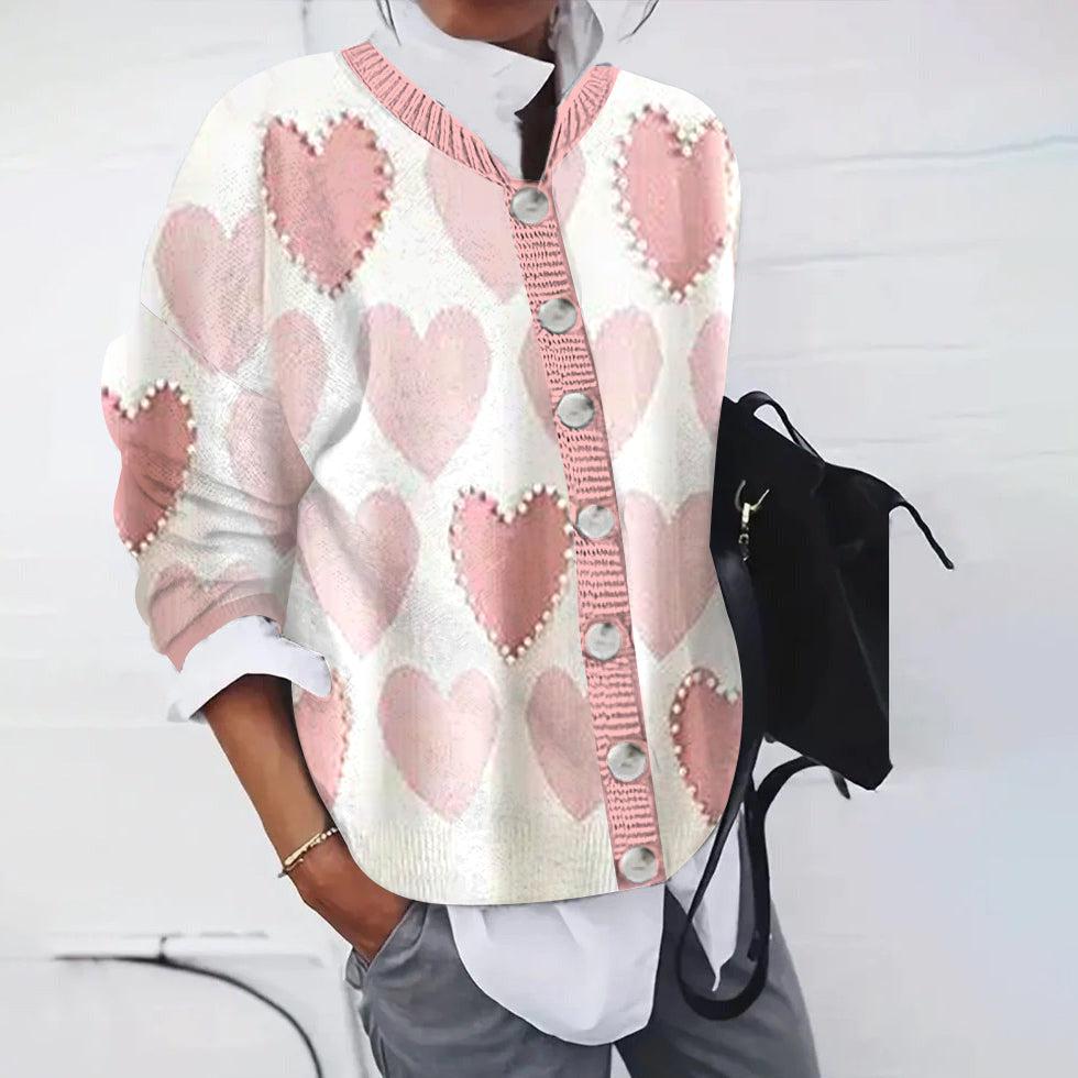 Charmantes Herbsts-Must-Have: Pink Print Long Sleeve Sweater