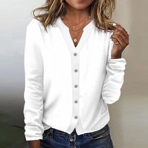 Winter Longsleeve Damen Weiß – Warmes Basic mit V-Ausschnitt