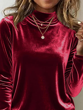 Weinrotes Samtshirt Winterglanz mit Stehkragen, festlich warm