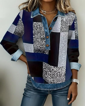 Winter Color Block Denim Top – Kuscheliger Streetstyle