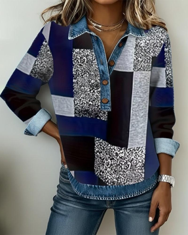 Winter Color Block Denim Top – Kuscheliger Streetstyle