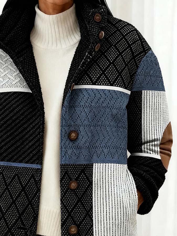 Winter Damen Patchwork Jacke warm casual mit Kragen
