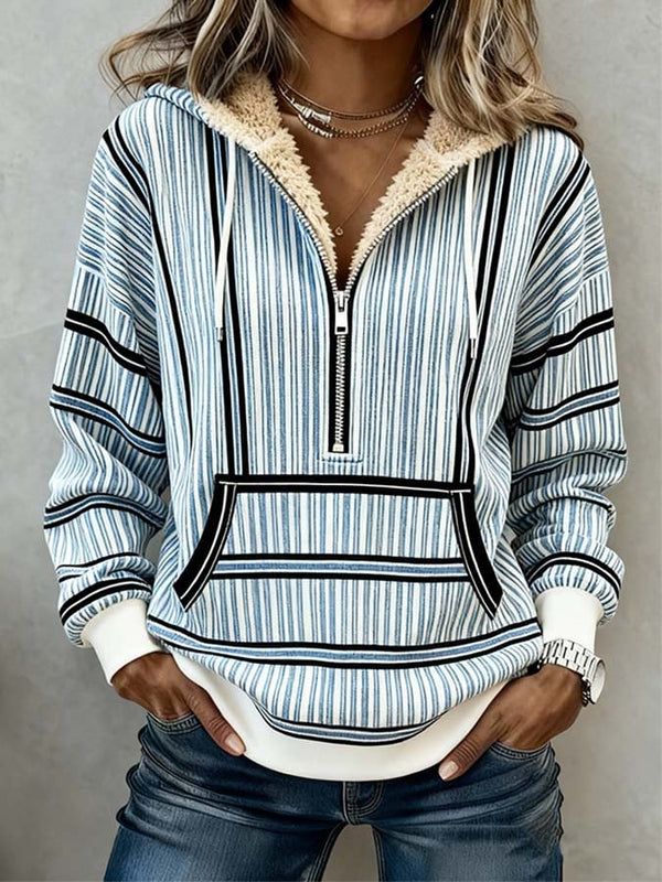 Kuscheliger Winter Hoodie mit Teddyfutter und Streifenmuster