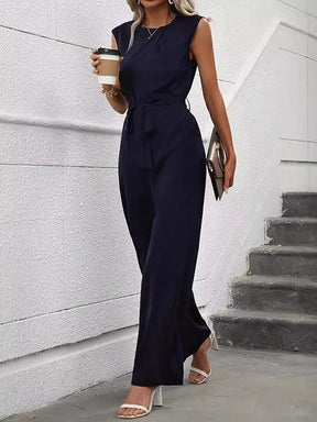 Classy Sleeveless Plain Jumpsuit: Herbstshafter Chic für Büro und Abendessen