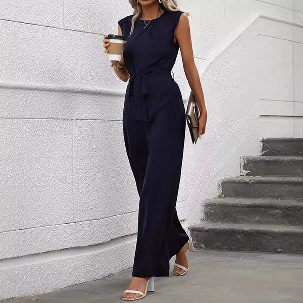 Classy Sleeveless Plain Jumpsuit: Herbstshafter Chic für Büro und Abendessen