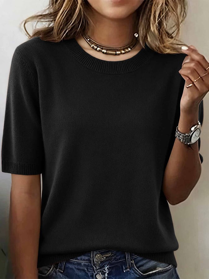 Winter Rundhals-Sweater Weiß kurzarm – eleganter Layering-Pullover