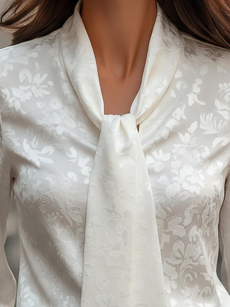 Herbstliche Vintage Floral Print Krawattenkragen Bluse - Elegant & Vielseitig