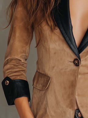Chic Long Sleeve Color Block Blazer - Herbstserwachen mit Stil & Komfort