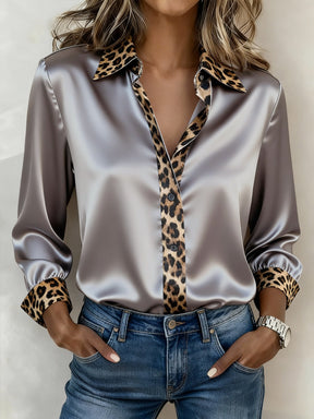 Satin Leopard Bluse Winter Chic – Glamour fürs Büro
