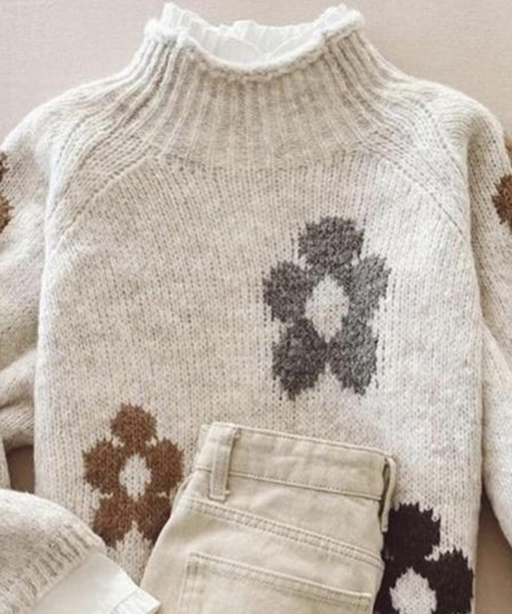 Herbstlicher Modern Long Sleeve Floral Print Sweater - Stil trifft Komfort