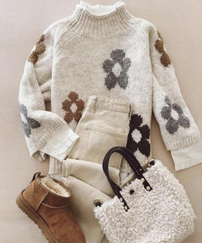 Herbstlicher Modern Long Sleeve Floral Print Sweater - Stil trifft Komfort