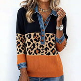 Winter Must-Have: Leoparden-Print-Pullover mit Denim-Kragen für stylischen Komfort
