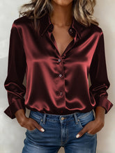 Bordeaux Satin Bluse Damen Winter Elegant Langarm Hemd