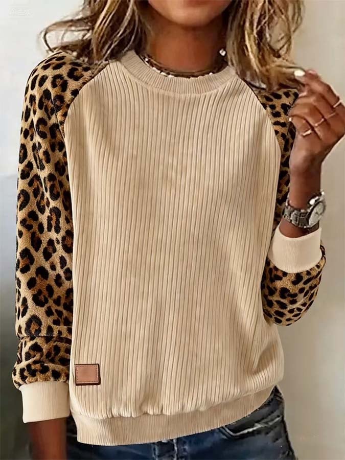 Winter Cord Sweatshirt Damen mit Leoärmeln – warm & stylisch