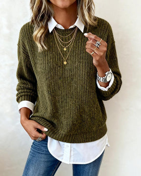 Herbst-Style: Green Ribbed Plain Sweater im Oversized Fit