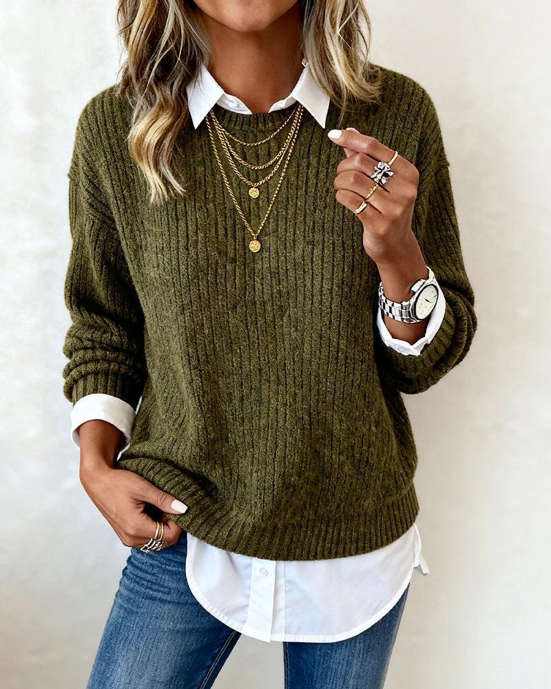 Herbst-Style: Green Ribbed Plain Sweater im Oversized Fit