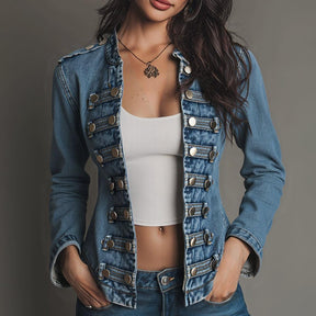 Denim Long Sleeve Outerwear - Stylischer Übergangsjacke für den Herbst