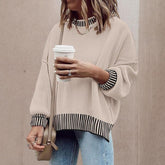 Retro Khaki Color Block Sweater - Stilvoller Herbstbegleiter aus Baumwolle/Acryl