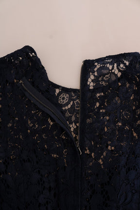 Dolce & Gabbana Blaues Taormina Etuikleid aus geblümter Spitze