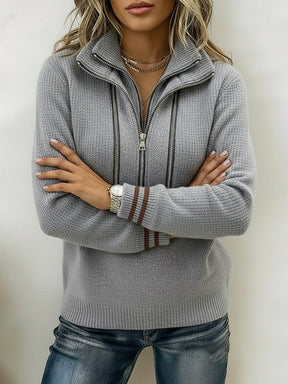 Kuscheliger Winter Half-Zip Sweater grau für Damen