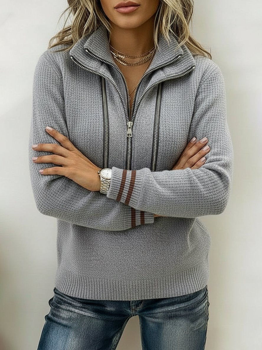 Kuscheliger Winter Half-Zip Sweater grau für Damen