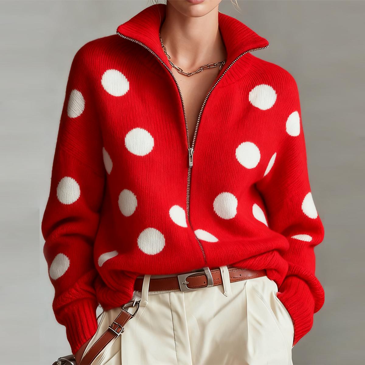 Showy Red Polka Dot Cardigan - Herbstlicher Eyecatcher in leuchtendem Rot