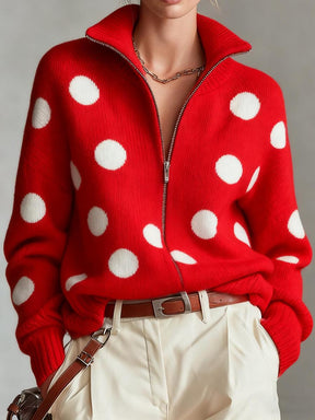 Showy Red Polka Dot Cardigan - Herbstlicher Eyecatcher in leuchtendem Rot