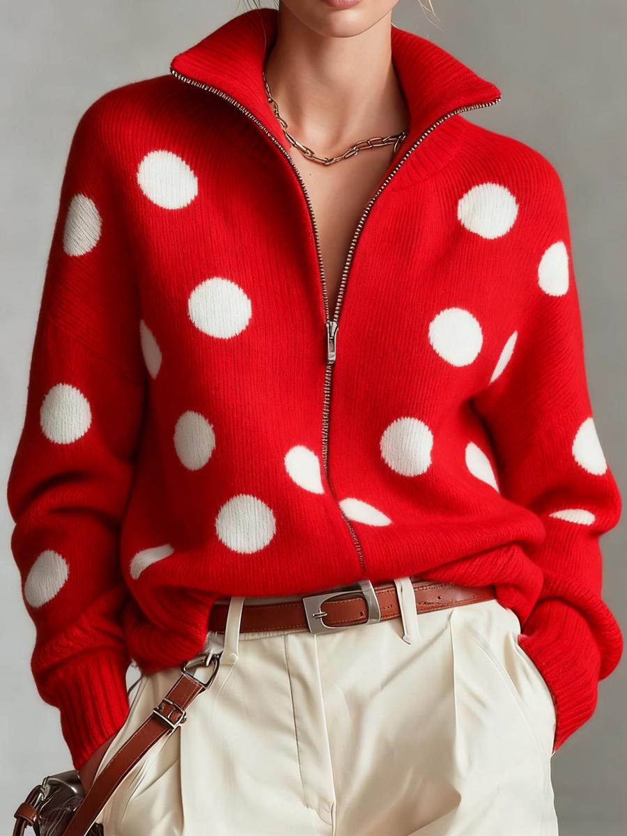 Showy Red Polka Dot Cardigan - Herbstlicher Eyecatcher in leuchtendem Rot