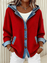 Winter Damen Kapuzenjacke rot denimlook warm & casual