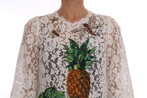 Dolce & Gabbana Weiße Bluse aus kristallbesetzter Spitze