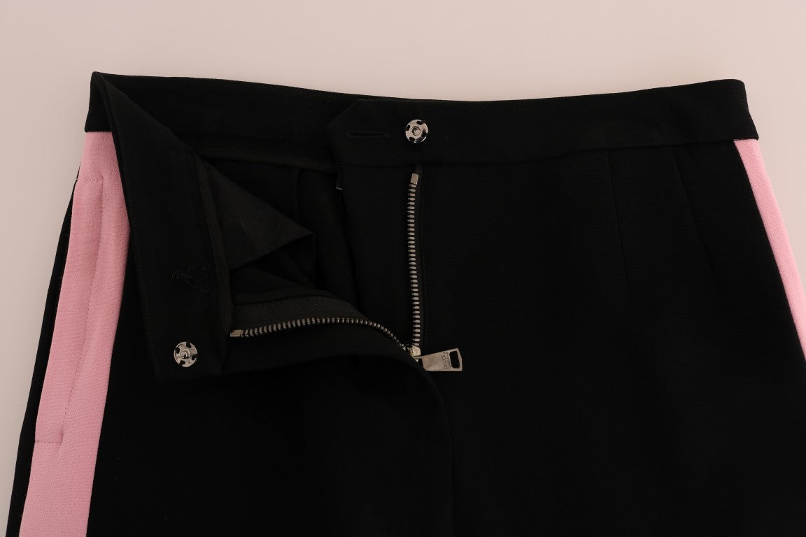 Dolce & Gabbana Schwarze Stretch-Caprihose mit rosa Streifen