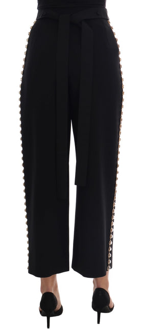 Dolce & Gabbana Schwarze Stretch-Kristallhose aus Wolle