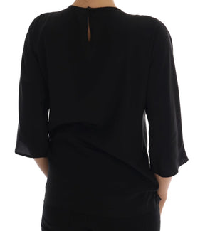 Dolce & Gabbana Schwarzes Seiden-Märchen-Top Kristallbluse