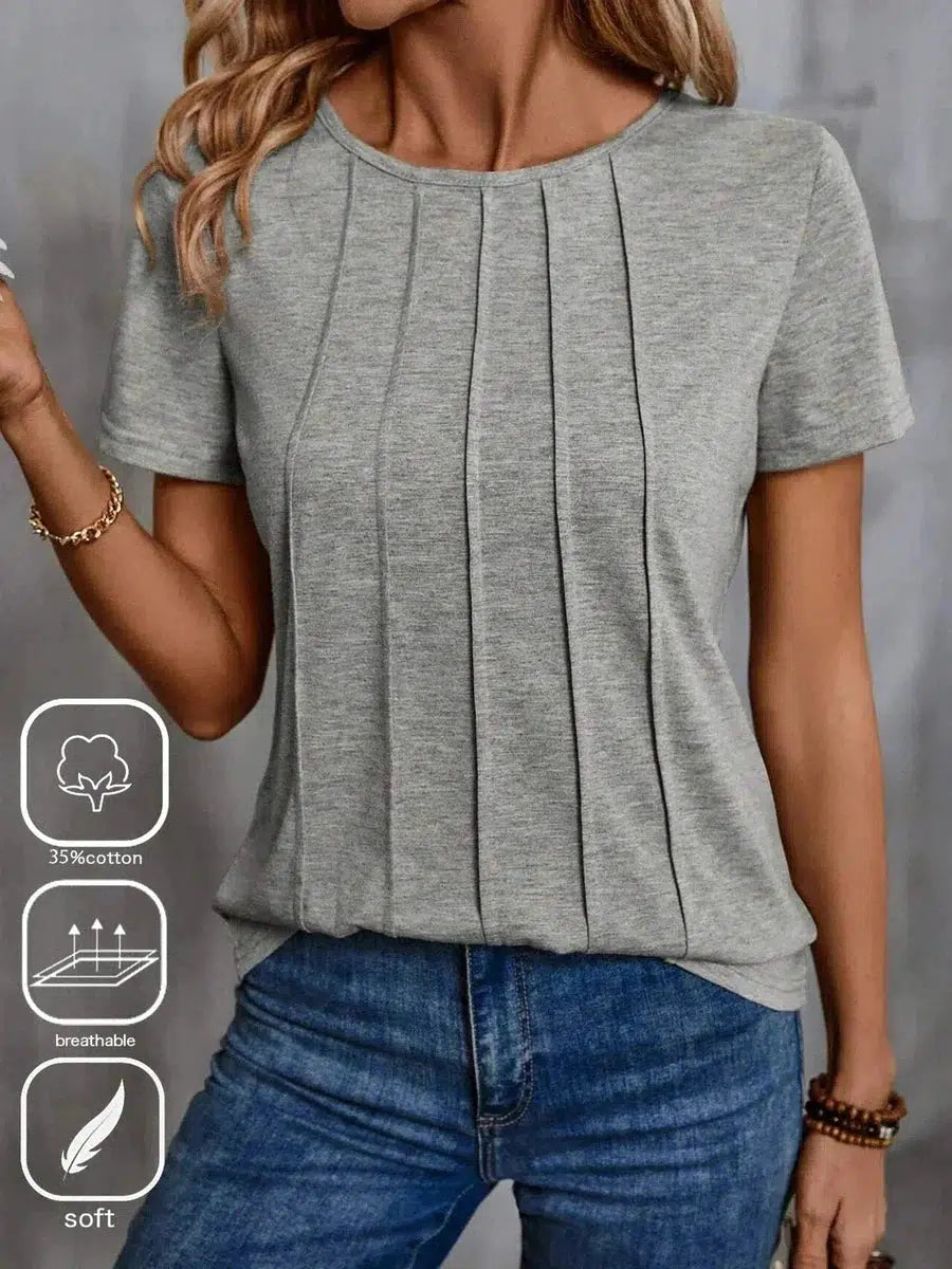 Vielseitiges Grey Short Sleeve Plain Top - Stilvoll & Komfortabel für den Herbst