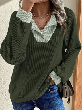 Kuscheliger Damen Colorblock Winterpullover V-Neck Casual
