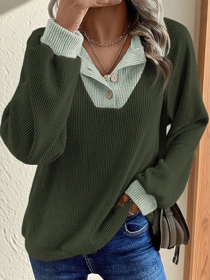 Kuscheliger Damen Colorblock Winterpullover V-Neck Casual