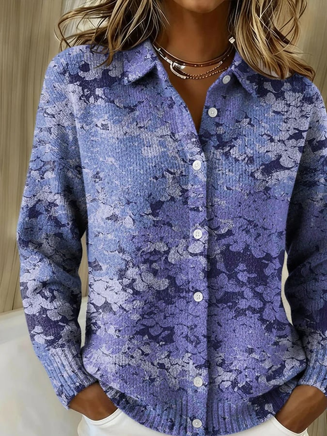 Eleganter Winter Cardigan Damen blau-violett mit Print