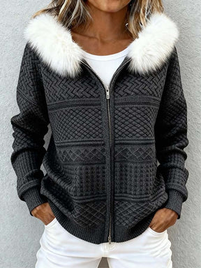 Kuschelige Winter Damen Patchwork Jacke mit Fellkapuze