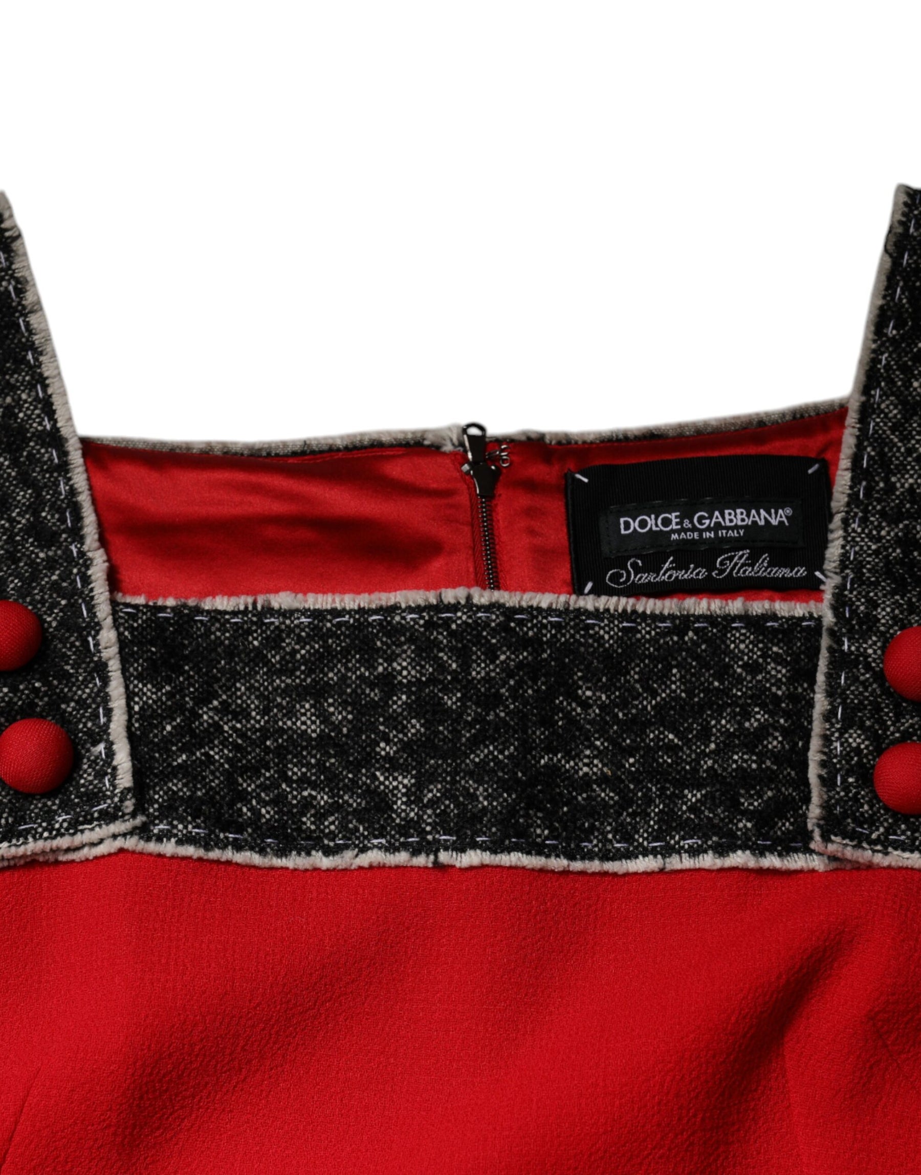 Dolce & Gabbana Rotes ärmelloses Minikleid aus Wolle in ausgestellter A-Linie