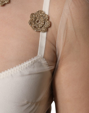 Dolce & Gabbana Weißes durchsichtiges Tüll-Bustier Bodycon Midikleid