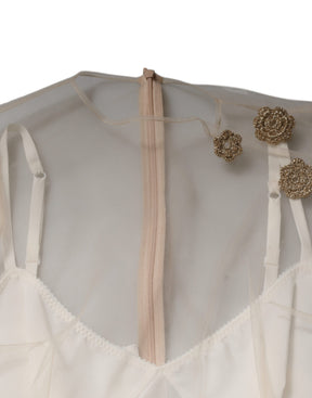 Dolce & Gabbana Weißes durchsichtiges Tüll-Bustier Bodycon Midikleid