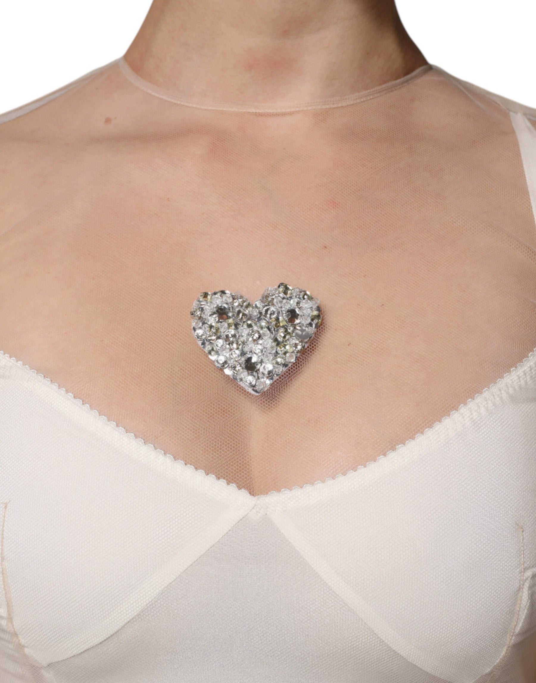 Dolce & Gabbana Weißes durchsichtiges Tüll-Bustier Bodycon Midikleid