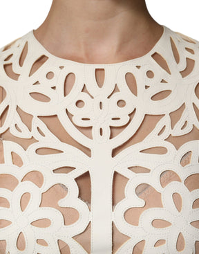 Dolce & Gabbana Weißes ausgeschnittenes ärmelloses Midikleid aus Leder