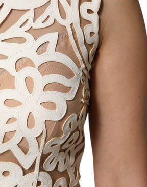 Dolce & Gabbana Weißes ausgeschnittenes ärmelloses Midikleid aus Leder