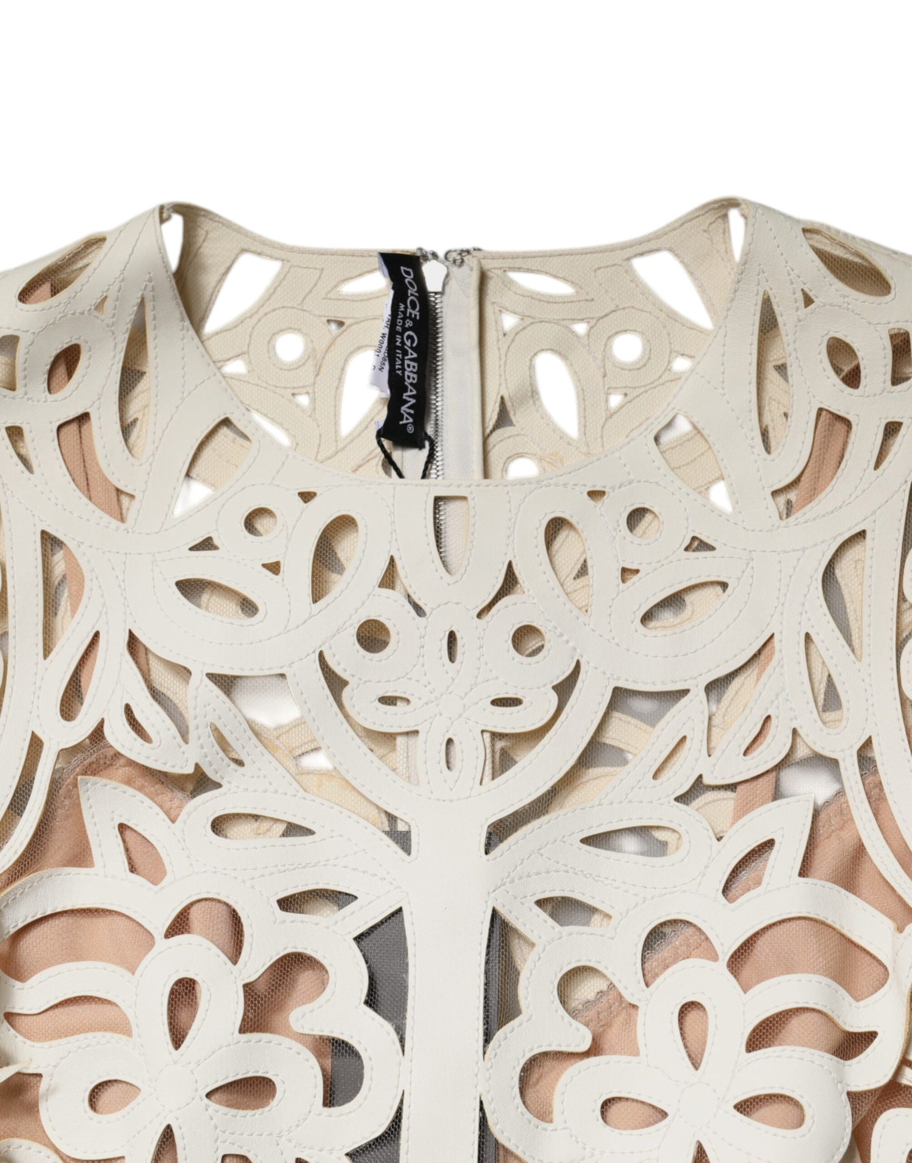 Dolce & Gabbana Weißes ausgeschnittenes ärmelloses Midikleid aus Leder