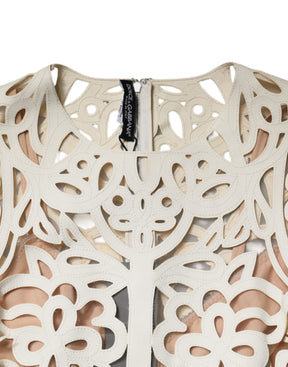 Dolce & Gabbana Weißes ausgeschnittenes ärmelloses Midikleid aus Leder