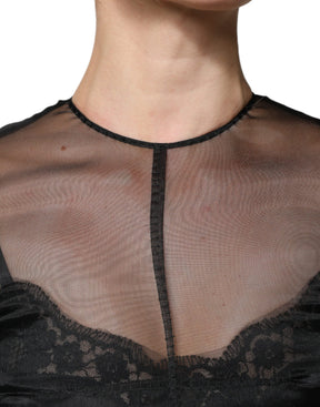 Dolce & Gabbana Schwarzes Tüll A-Linie Midi Cocktailkleid Kleid