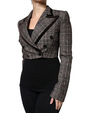Dolce & Gabbana Brauner karierter Mantel mit langen Ärmeln und verkürzter Jacke